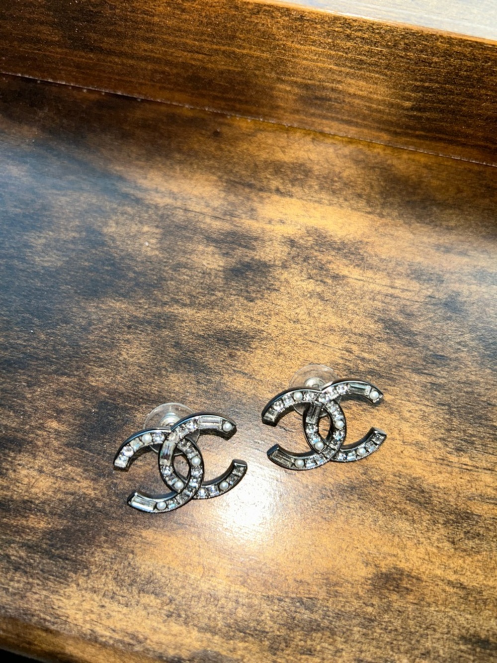 CHANEL Silver CC Crystal Logo Earrings - Picture 7 of 15